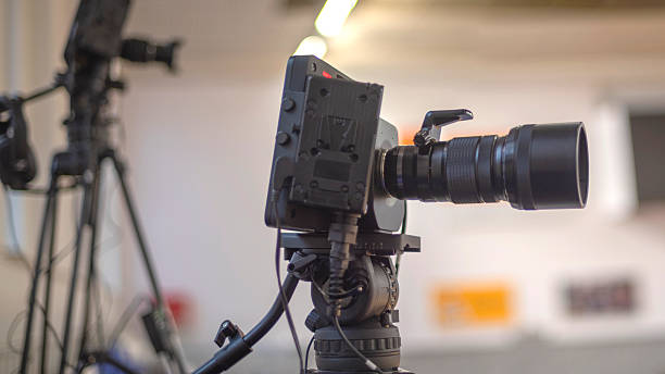 istock TV camera on the show broadcasts online. Backstage 2226906615