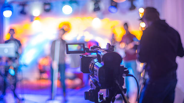 istock TV camera on the show broadcasts online. Backstage 2226906616