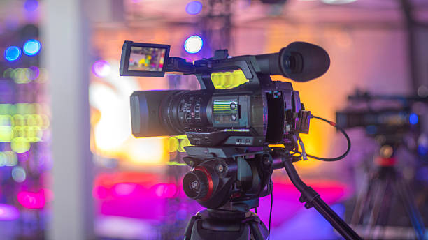 istock TV camera on the show broadcasts online. Backstage 2226906618