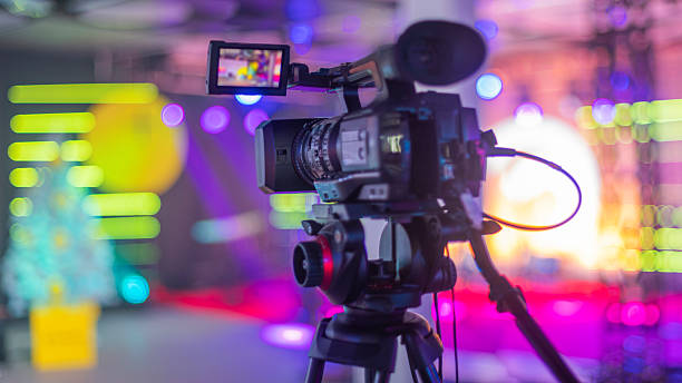 istock TV camera on the show broadcasts online. Backstage 2226906622