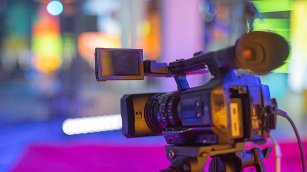 istock TV camera on the show broadcasts online. Backstage 2226906627