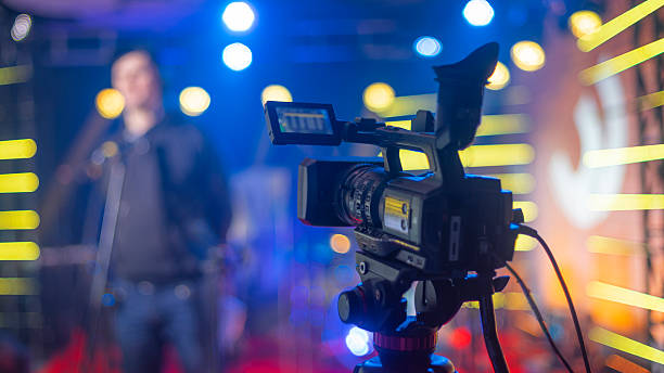 istock TV camera on the show broadcasts online. Backstage 2226906628