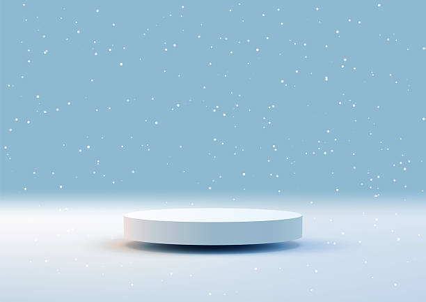 istock white podium display on snow surface with blue background for winter product mockup and showroom scene, minimal 3d with gentle snowflakes falling for branding design 2226908130