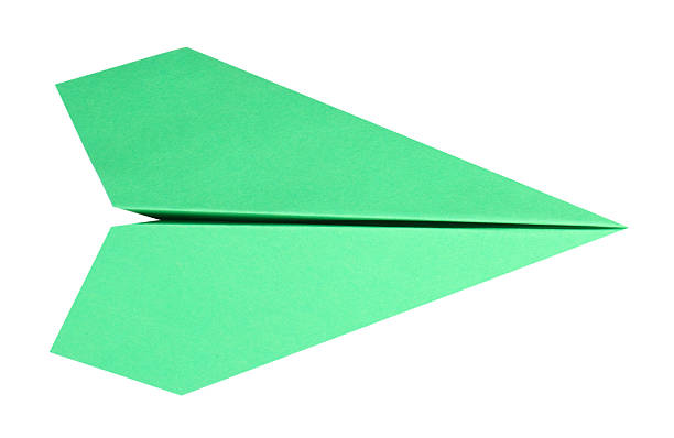 One handmade green paper plane isolated on white, top view