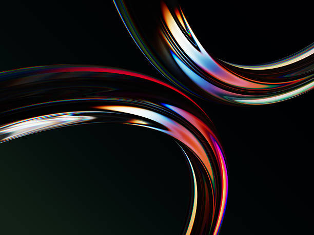 istock Abstract black 3d background with liquid glass chromatic wave lines render. Fluid flow curve shape with rainbow caustic effect, neon light hologram gradient. Digital tech dynamic bg 2226911114