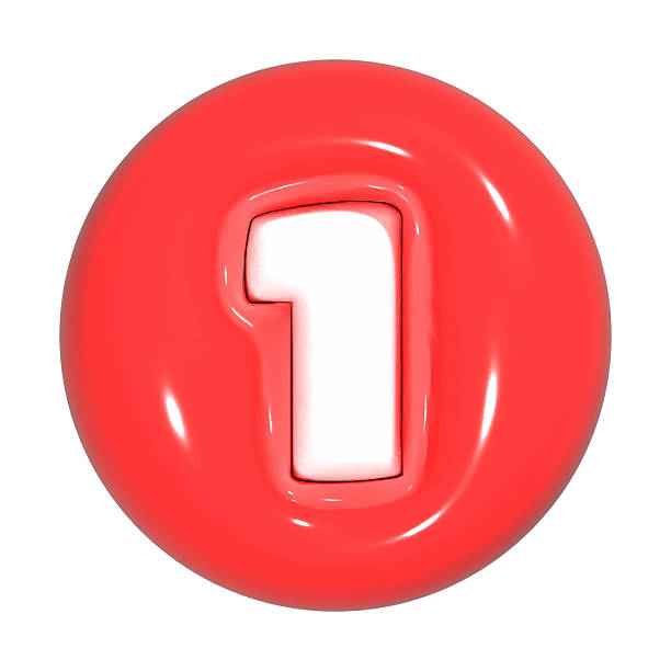 Glossy 3D number 1 icon in red circular shape on white background. Great for leaderboard, infographic, and learning materials.