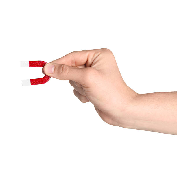 istock Man with horseshoe magnet on white background, closeup 2226912871