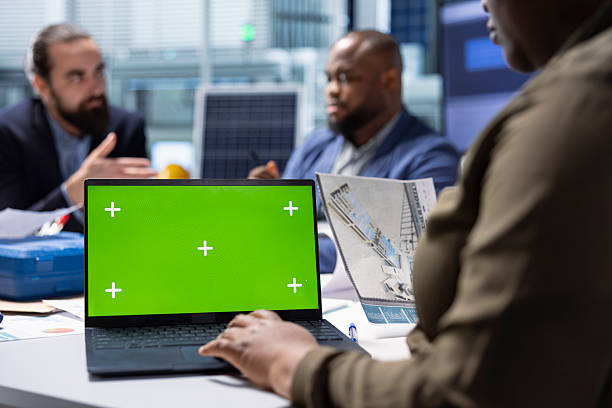 istock Factory research and development expert works on green screen laptop 2226915144