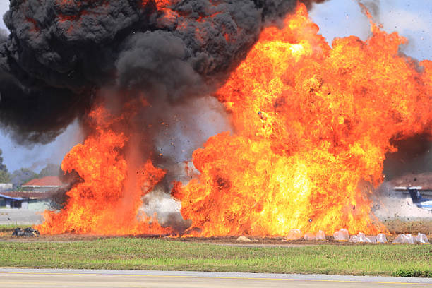 Smoke and flames raise into the sky in an amazing pyrotechnics display.