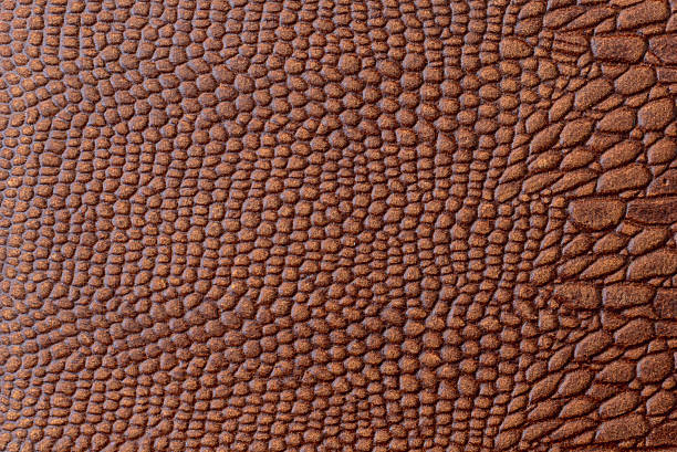 Brown crocodile faux leather. Vinyl reptile upholstery leather.