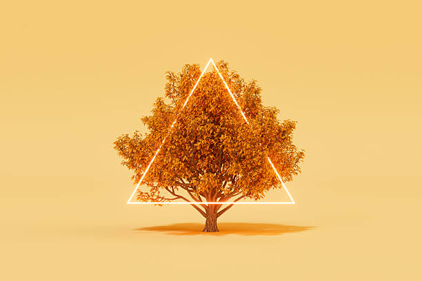 Abstract Christmas Tree Made out of Green Triangles with Pastel Blue Grey Sky and Winter Snow Festive Symbol 3d illustration render