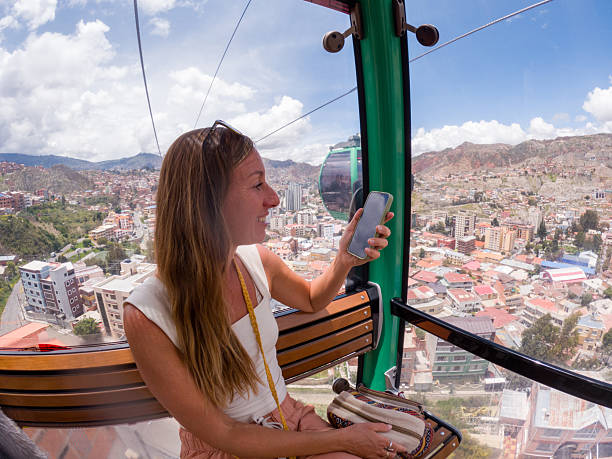 istock Woman Using Phone in City Cable Car Ride 2226941520