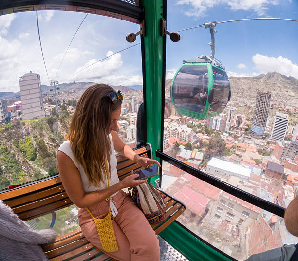 istock Woman Using Phone in City Cable Car 2226941603
