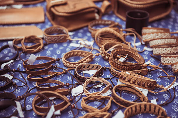 Leather handmade souvenir bracelets on the market