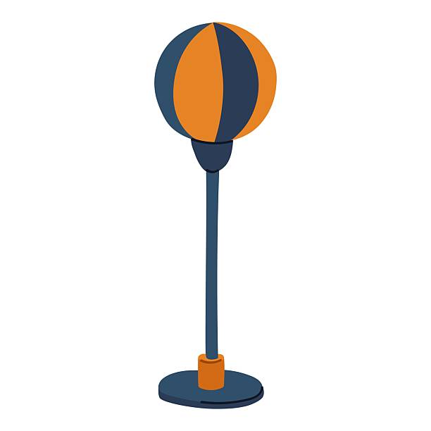 istock Flat color vector illustration of a punching bag on a stand isolated. An element for training before a fight for staging a strike. The ball on the counter is outdoor in blue and yellow colors 2226946012