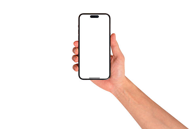 istock Hand holding smartphone with blank screen isolated on white background. High quality studio shot. Concept for technology, business, finance and advertising. 2226949409