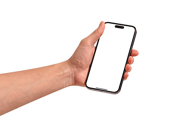 istock Hand holding smartphone with blank screen isolated on white background. High quality studio shot. Concept for technology, business, finance and advertising. 2226949433
