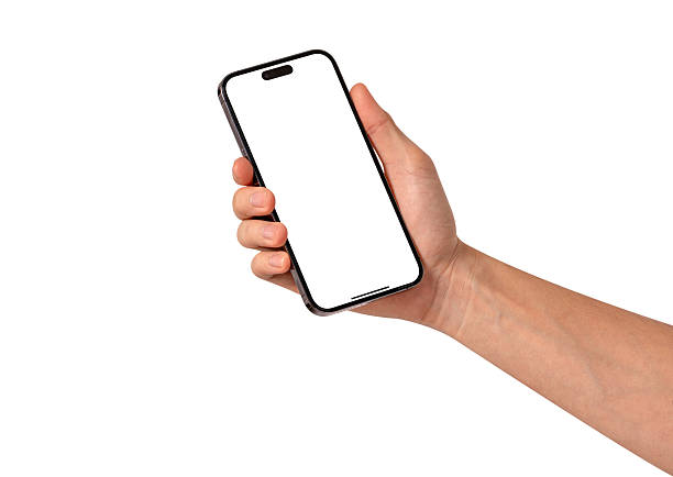 istock Hand holding smartphone with blank screen isolated on white background. High quality studio shot. Concept for technology, business, finance and advertising. 2226949436