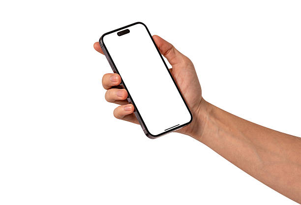 istock Hand holding smartphone with blank screen isolated on white background. High quality studio shot. Concept for technology, business, finance and advertising. 2226949457