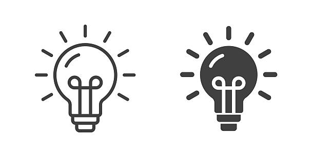 bildbanksillustrationer, clip art samt tecknat material och ikoner med bulb thin line and glyph solid icon. editable stroke and perfect pixel isolated on transparent background - glödlampa