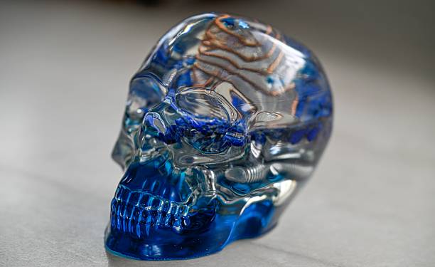 istock High resolution close up image of a single epoxy resin orgone generator skull in blue and clear colors- Israel 2226956679