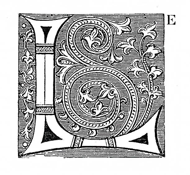 Ornate Capital letter L, Design, Victorian gothic, style, 19th Century Vintage illustration