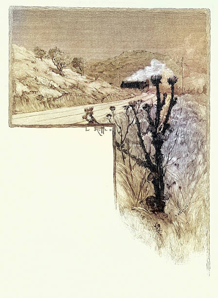 Express steam train heading down the track, French, Vintage illustration 19th Century