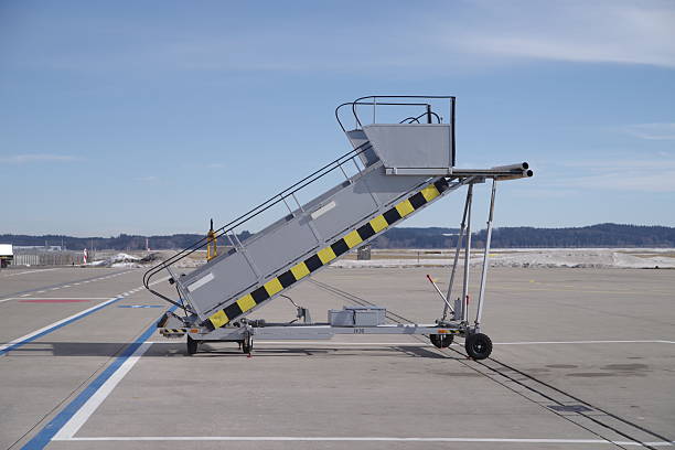 Large gray ladder is on the ground