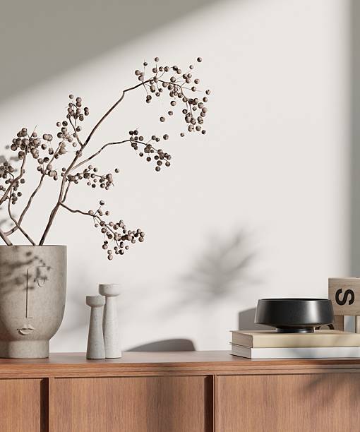 istock Modern Minimalist Interior with Poster Frame Mockup on Wooden Sideboard – Japandi Home Decor and Natural Light – 3D Rendering 2226959883