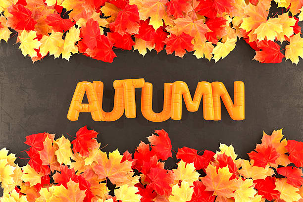 Autumn Balloons with Autumn Color Maple Leaves. Digitally generated image. 3d render.