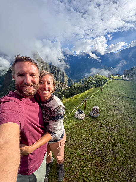 istock Happy Couple Taking Selfie at Mountain Ruins 2226962683