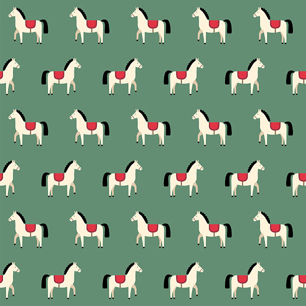 istock Seamless pattern with horses on a green background. Festive Christmas background, Christmas wallpaper 2226963088