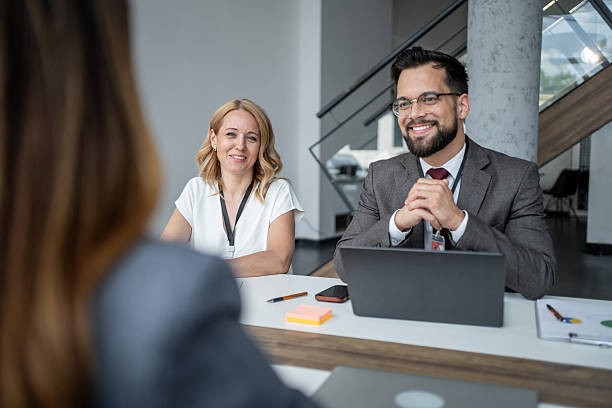 istock Interviewers smiling at applicant during job interview 2226963449