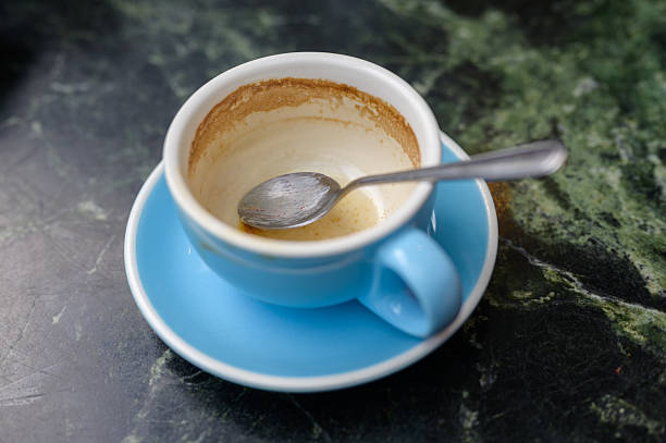dirty empty coffee cup after drink High angle view of a cup of coffee