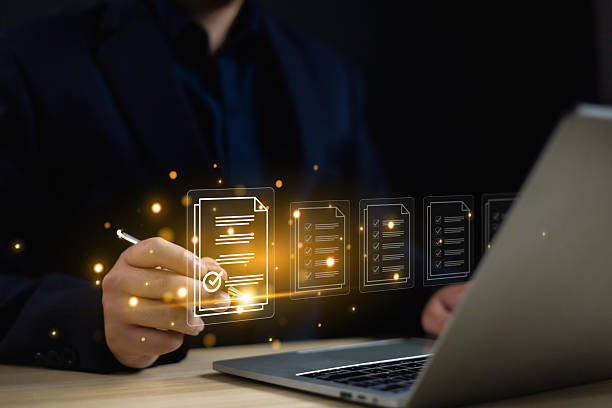 istock Digital Signature technology office. Businessman using pen to sign document, Show digital document virtual on laptop,Online business E-signing on network connection, digital document management 2226965880