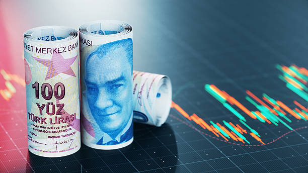 istock 100 Turkish Lira Bills and Blue Financial Chart Background 2226971080