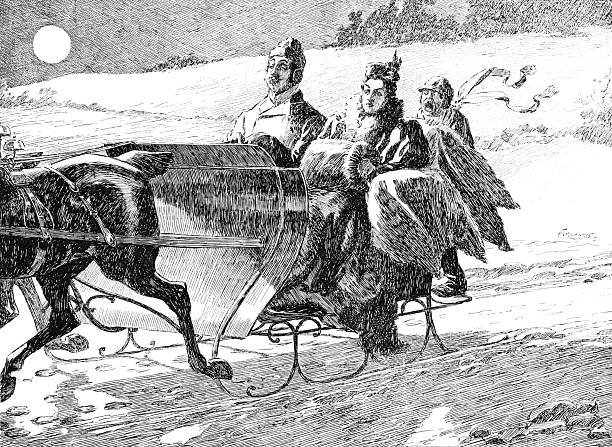 istock On a horse sleigh in winter, the older passenger in the back is afraid, full moon in background 2226973635