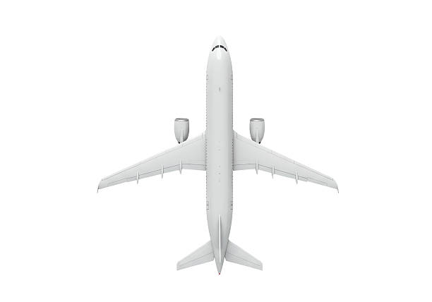 Isolated Top View of White Passenger Airplane