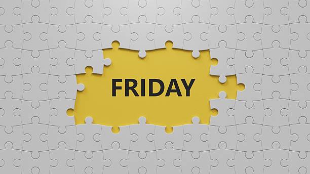 istock friday word concept. The white puzzle pieces with missing pieces, notepad, pen and business charts.close up of The white puzzle pieces with missing pieces,Business Concept.3D rendering on yellow background. 2226977671