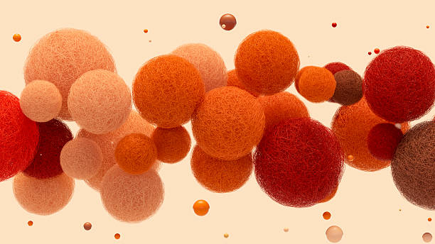 Abstract Flying Fluffy Hairy Balls with Autumn Colors. Digitally generated image. 3d render.