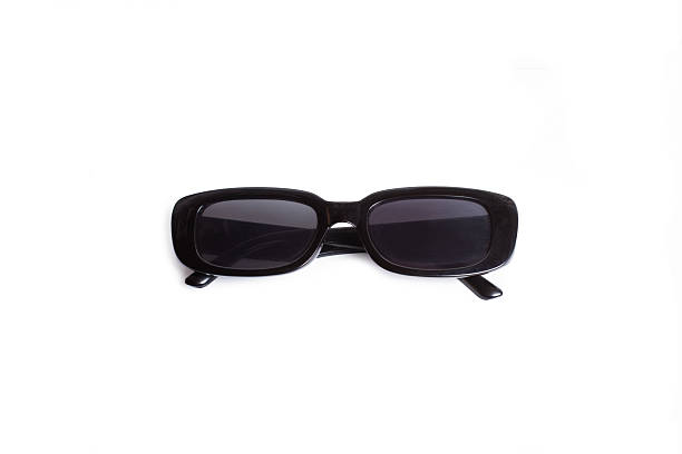 Black plastic frame sunglasses isolated on a white background with copy space
