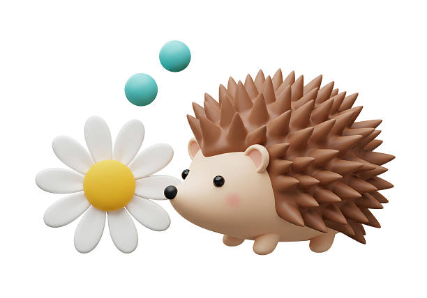 Isolated Cute Hedgehog Smelling Daisy with Bubbles for Serene Moment