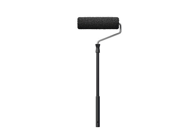 Isolated Black Paint Roller with Extension for Wall Painting