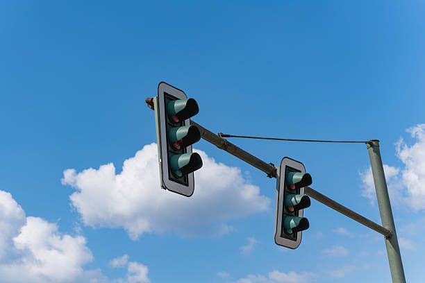 istock Traffic lights against a blue sky. 2226984733
