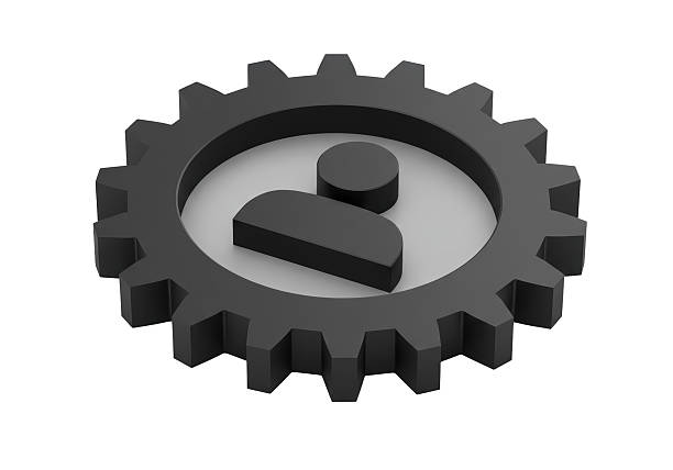 Isolated Gear with Human Figure Inside Symbolizing Management and Settings