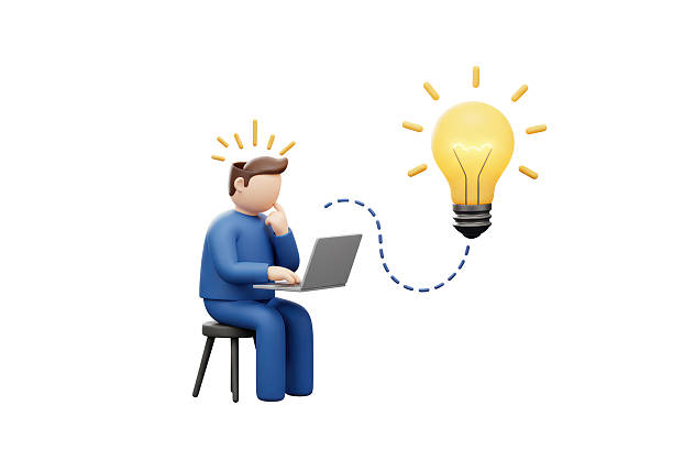 istock Isolated Person with Laptop and Light Bulb for Creative Ideas 2226992491