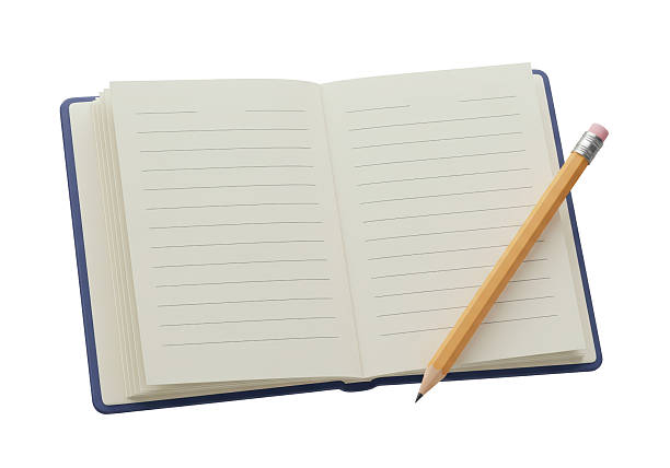 Isolated Open Notebook with Blank Pages and Pencil