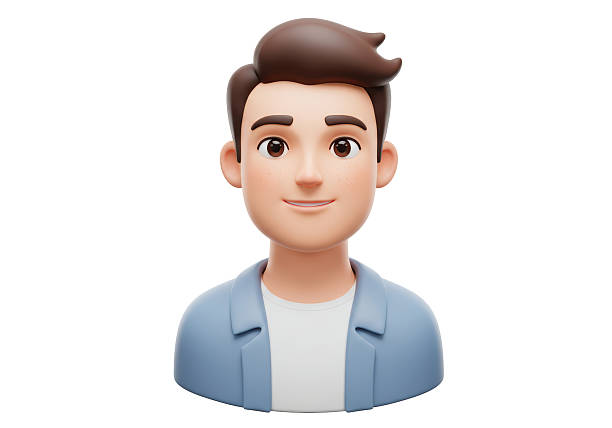 3D Bright people portrait - 3D render design concept illustration of a plastuc doll of a young man, face and shoulders avatar. User picture volumetric icon