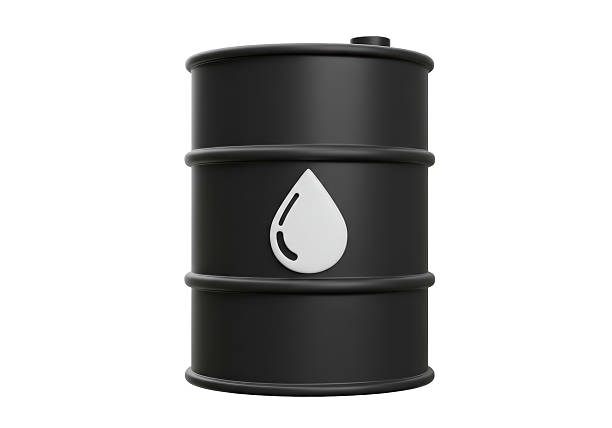 Storage of metal barrels with oil and gasoline. Environment disaster concept.