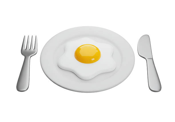 istock Isolated Fried Egg on Plate with Fork and Knife Cutlery 2226997124
